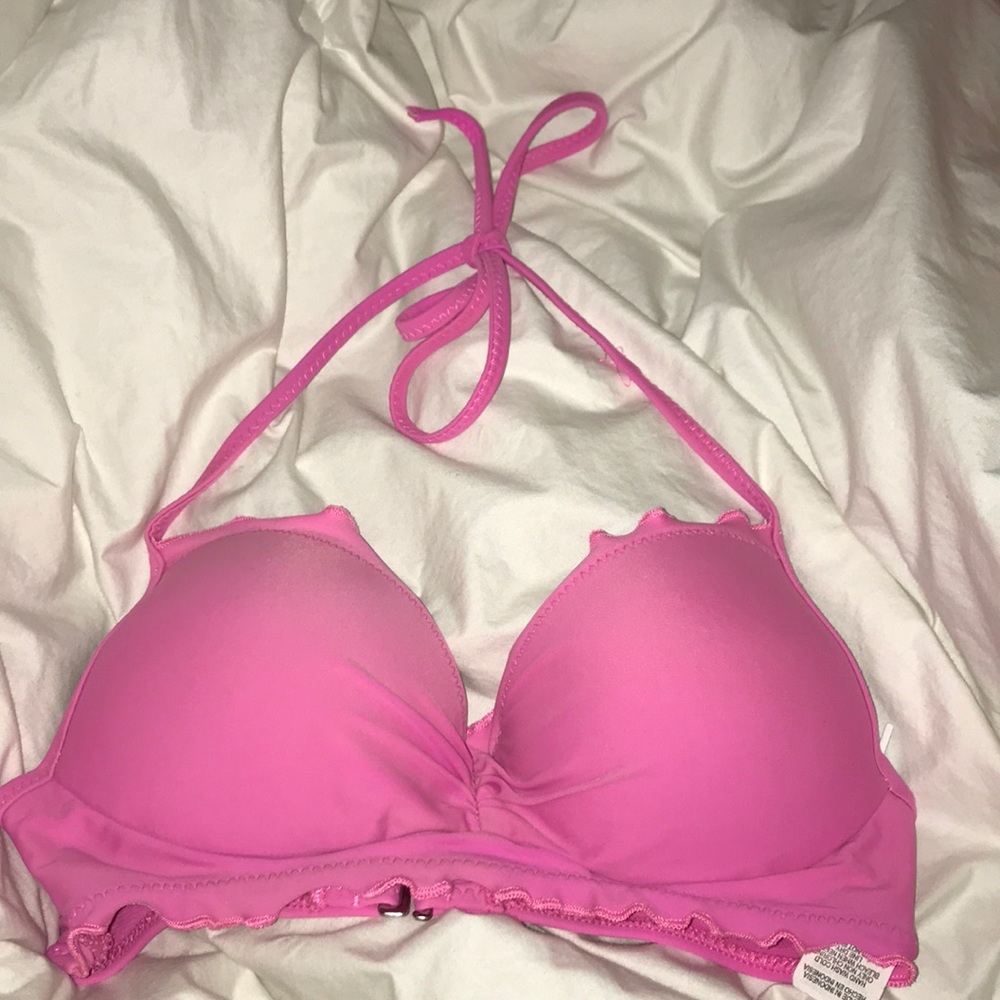 Pink ruffle hem bikini top